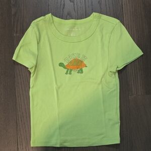 American Eagle Outfitters Lime Green Juniors Crop Tee with Turtle Graphic